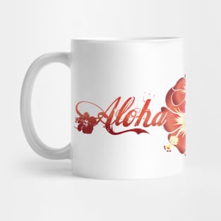 Aloha - Waikiki Beach Design with hibiscus flowers and hand drawn words Mug